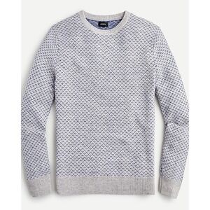 J.Crew NWT Rugged Merino Wool Blend Birds Eye Sweater Blue Grey XXL Fisherman